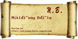 Miklóssy Béla névjegykártya