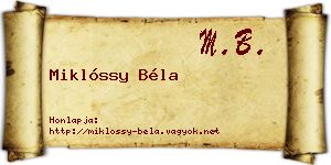 Miklóssy Béla névjegykártya